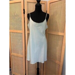 Mango Sage Satin Slip Dress Floral Trim Mini 90s Coquette NWOT Sz L US 8